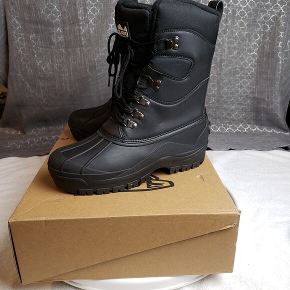 POLAR Winter Snow Boots Men 9 Black Waterproof Duck Nylon Tall Outdoor Rugged - Picture 5 of 11